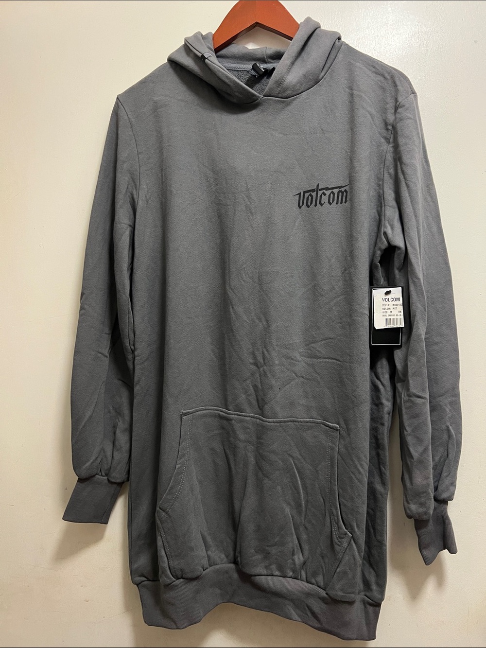 Volcom Gray Long Sleeve Hoodie Dress with Kangaroo Pocket